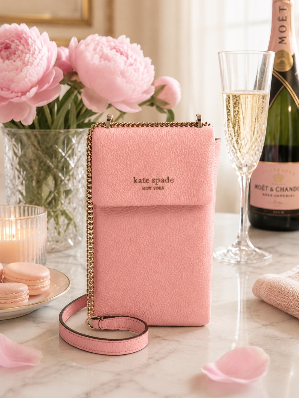 Kate Spade Bradley North South Phone Crossbody | Rococo Pink Pebbled Leather